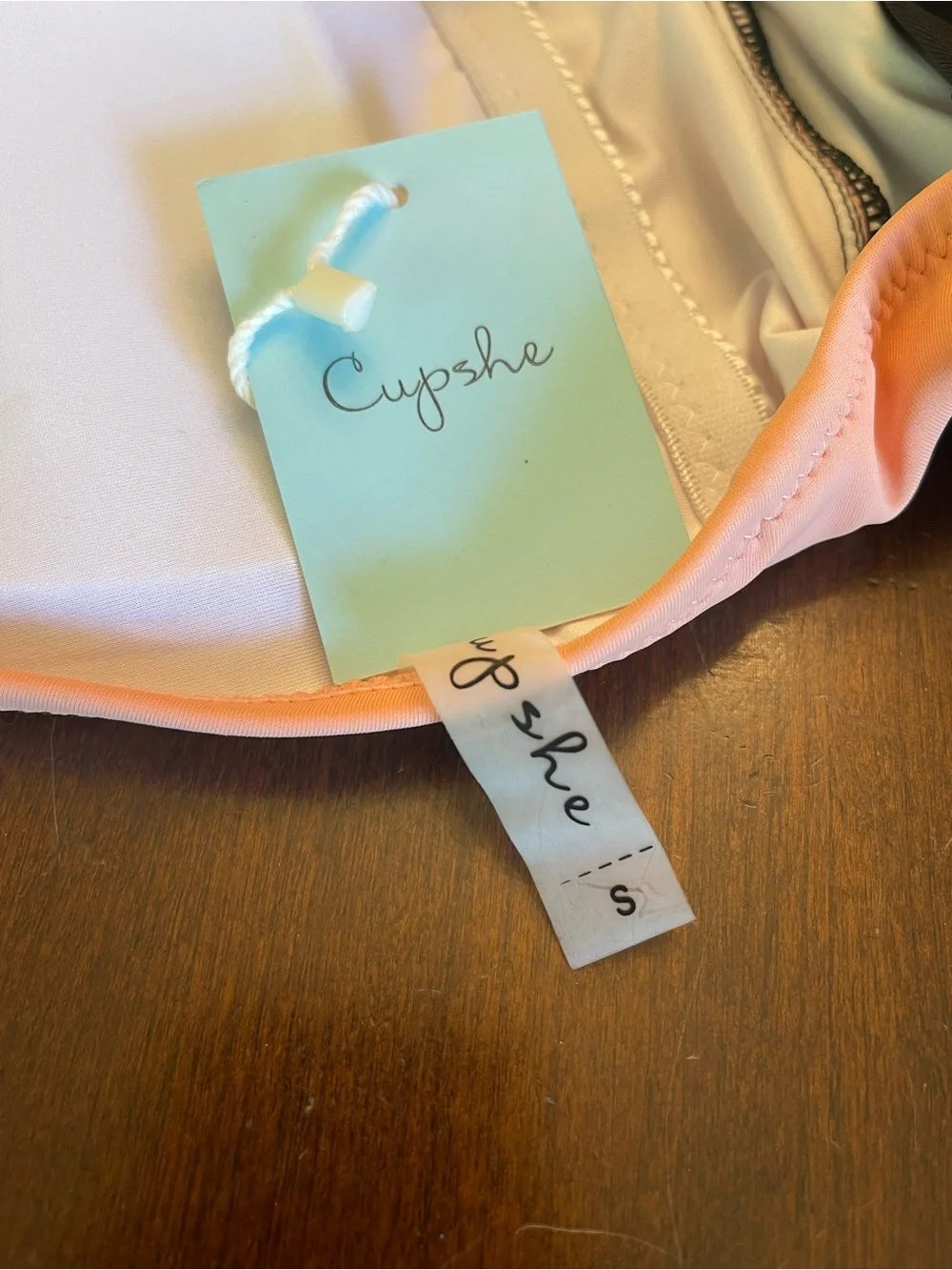 NWT Cupshe Peach and Black Halter Deep V neck One-Piece Swimsuit - Picture 7 of 7